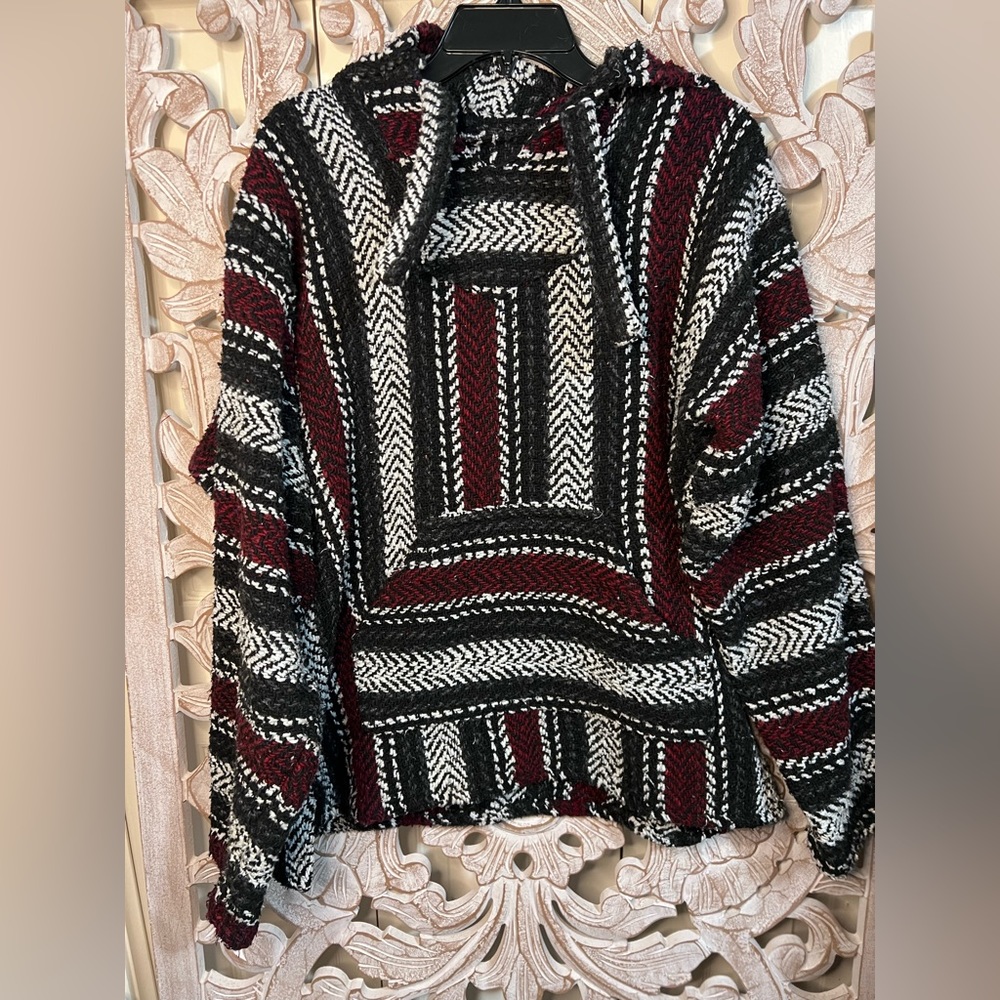 EUC Earth Ragz Red White & Black Striped Blanket Baja Hoodie Sz XL
